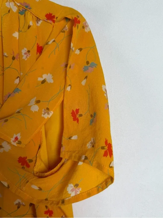 Madewell Silk Belladonna Dress Womens Sz 6 Yellow Floral Mini Cottage Boho Lux - Picture 7 of 11